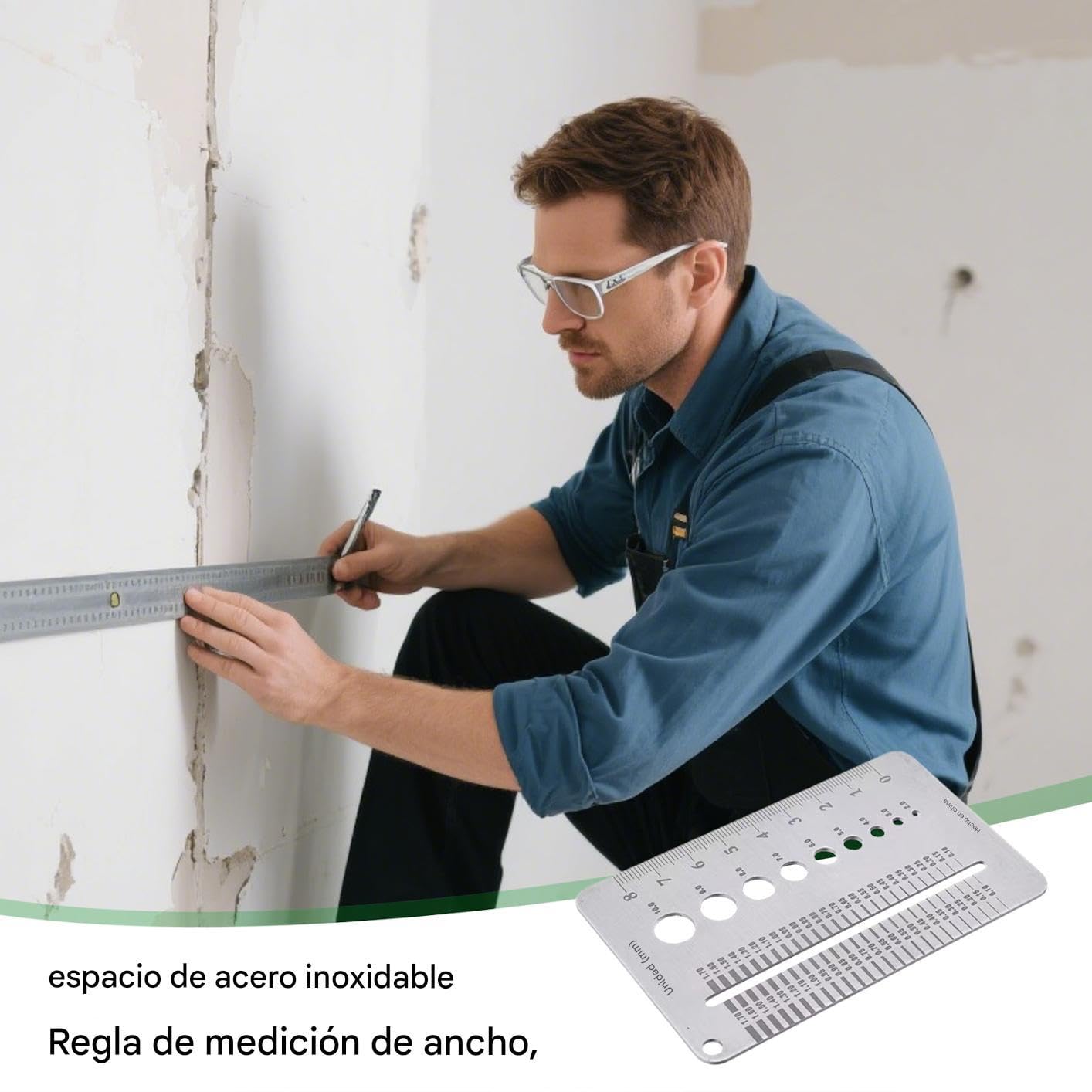 Regla de Precisión Milimétrica - Medidor de Ancho de Grietas en Acero Inoxidable para Hormigón
