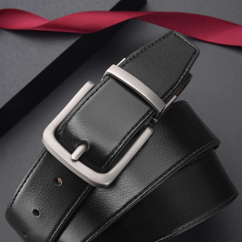 Men's Reversible Leather Belt with Rotating Buckle, Black, Casual Dress Belt3