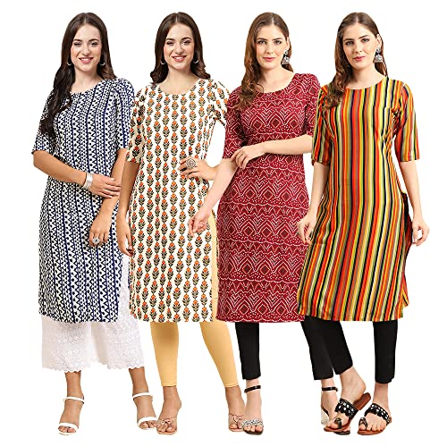 Image of Pinkmint Women's Crepe Digital Print Straight Kurta [Pack of 4]