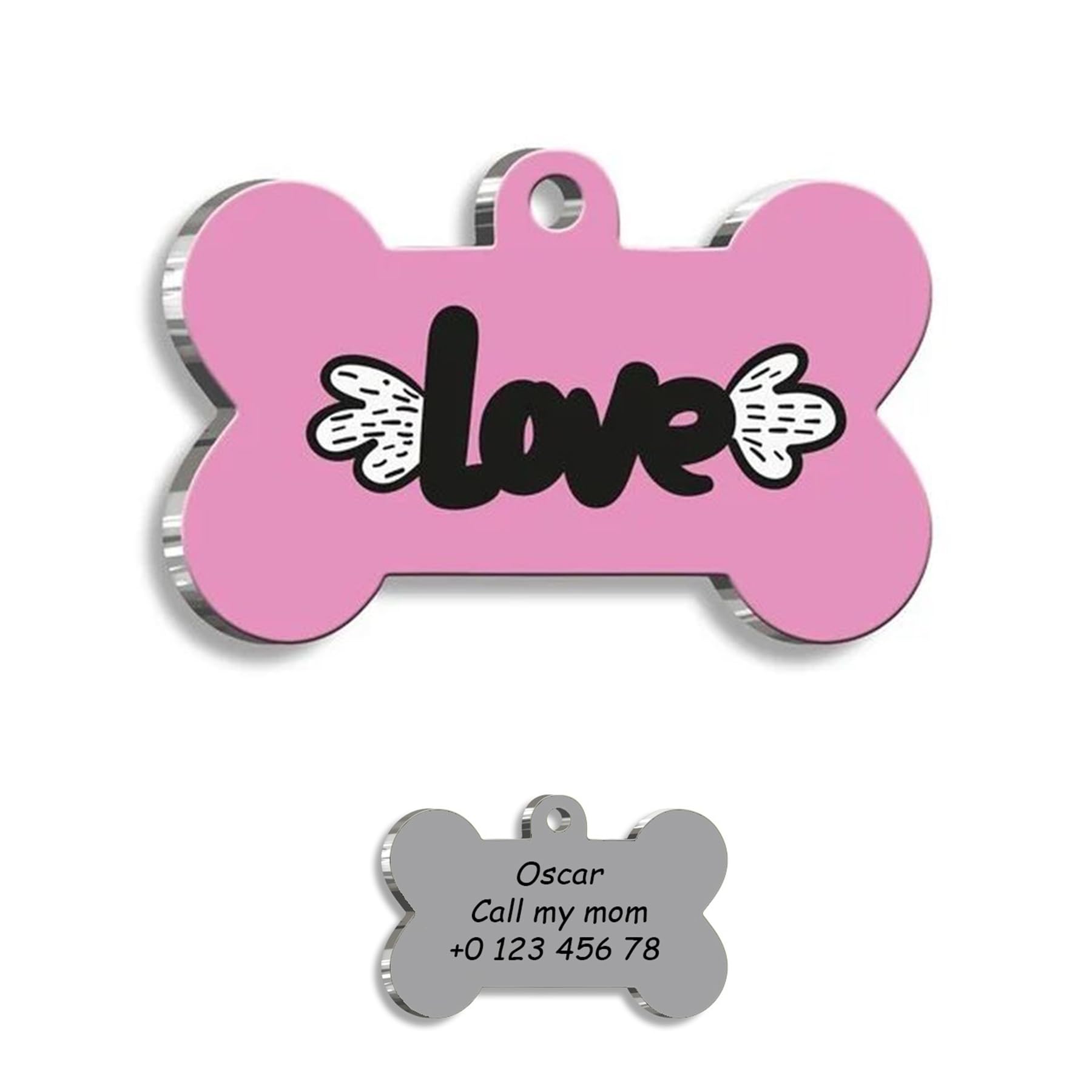 Pink Heart Angel Wings Personalized Dog Tag - Custom Name Tag - ID Tag for Dog & Cat - Customized Pet Tags - Dog & Cat Name id Tag - Dog Name Tag - Engraved Dog Tag