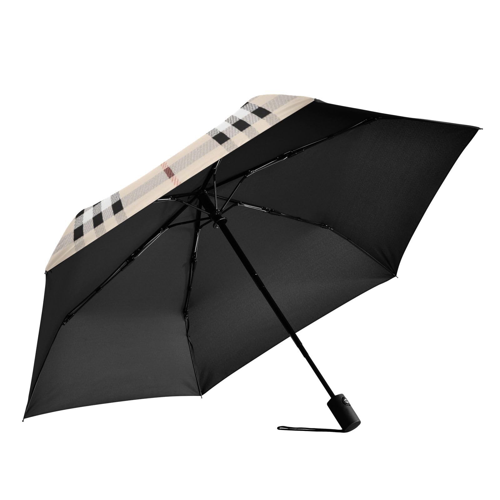 EtherSpher Black White Beige Checkered Plaid large umbrella 39 Inch Compact auto open close umbrellas for rain adult for travel and golf Outdoor Defence Accessories sombrilla de
