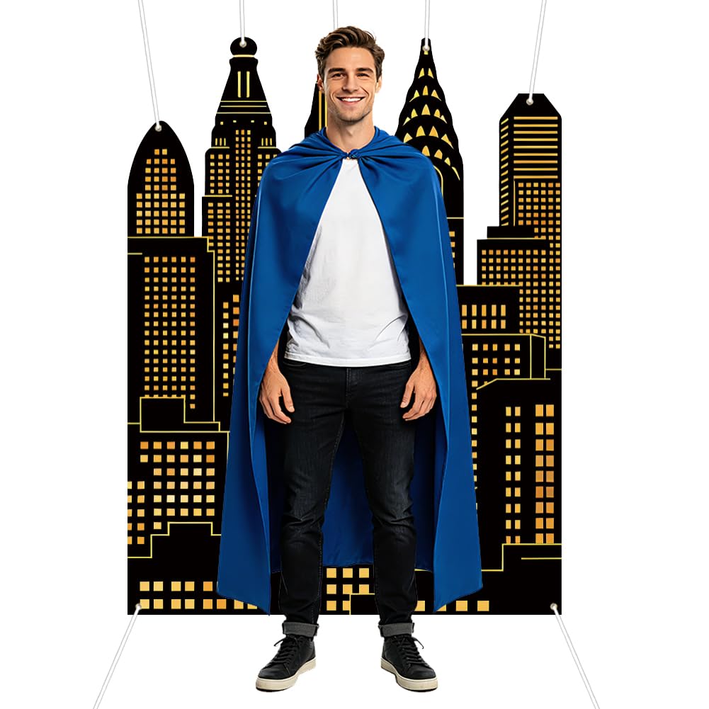 WADORN City Skyline Decors Backdrop, 6.6x4.9Ft Comics Skyscrapers Theme Party Banner Backdrops Large Building Photography Background Photo Booth Props for Indoor Outdoor Birthday Party Decor Supplies