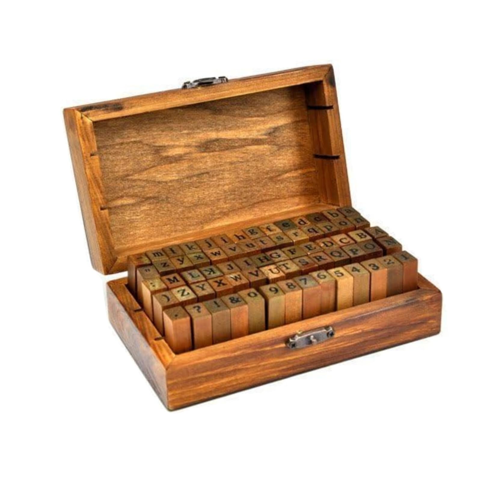 Gearmax Legno Rubber Stamp Box 70 Pezzi Francobolli Numero Lettera Set Vintage