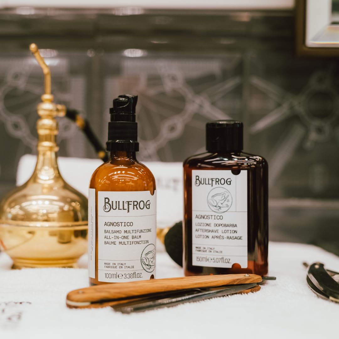 Bullfrog - Agnostico Dopobarba: Dopobarba Rinfrescante e Lenitivo con 92% Ingredienti Naturali, Fragranza Legnosa e Aromatica, Azione Tonificante e Comfort Prolungato, 150 ml