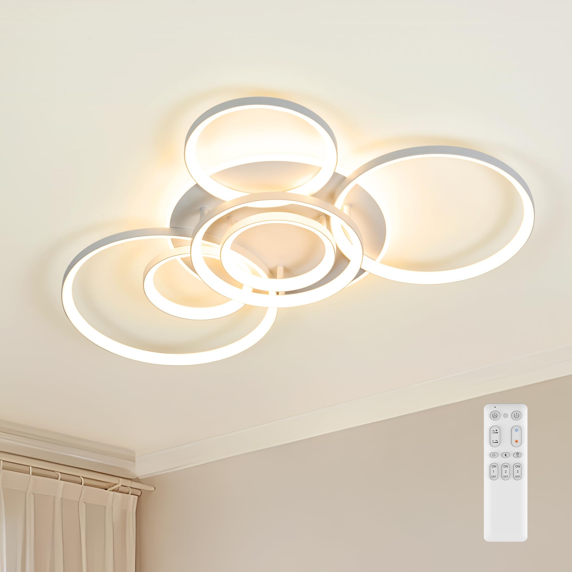 MOUNM LED Deckenleuchte Dimmbar 3000K - 6000K, Moderne Deckenlampe, Wohnzimmer Lampe Decke 84W 6900lm, für Schlafzimmer, Küchen Flure, Balkone, Badezimmer,Haustüren, Kinderzimmer, 92 * 60cm