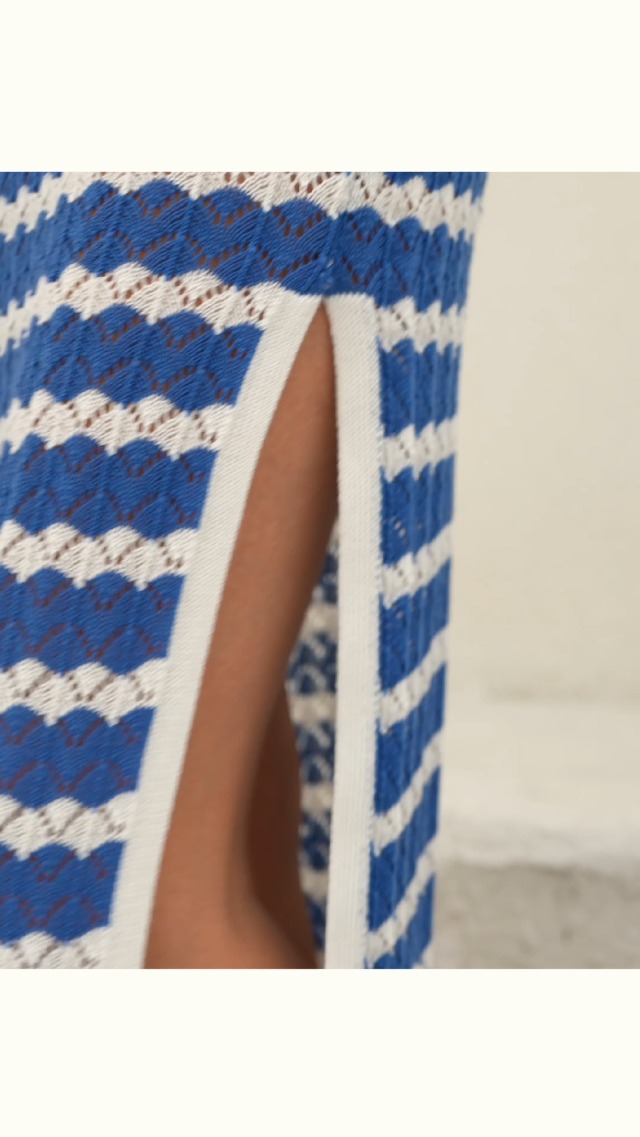 Saodimallsu Women's Striped Sweater Dress - Short Sleeve Crochet Midi Dress With Side Slit, Summer Knit