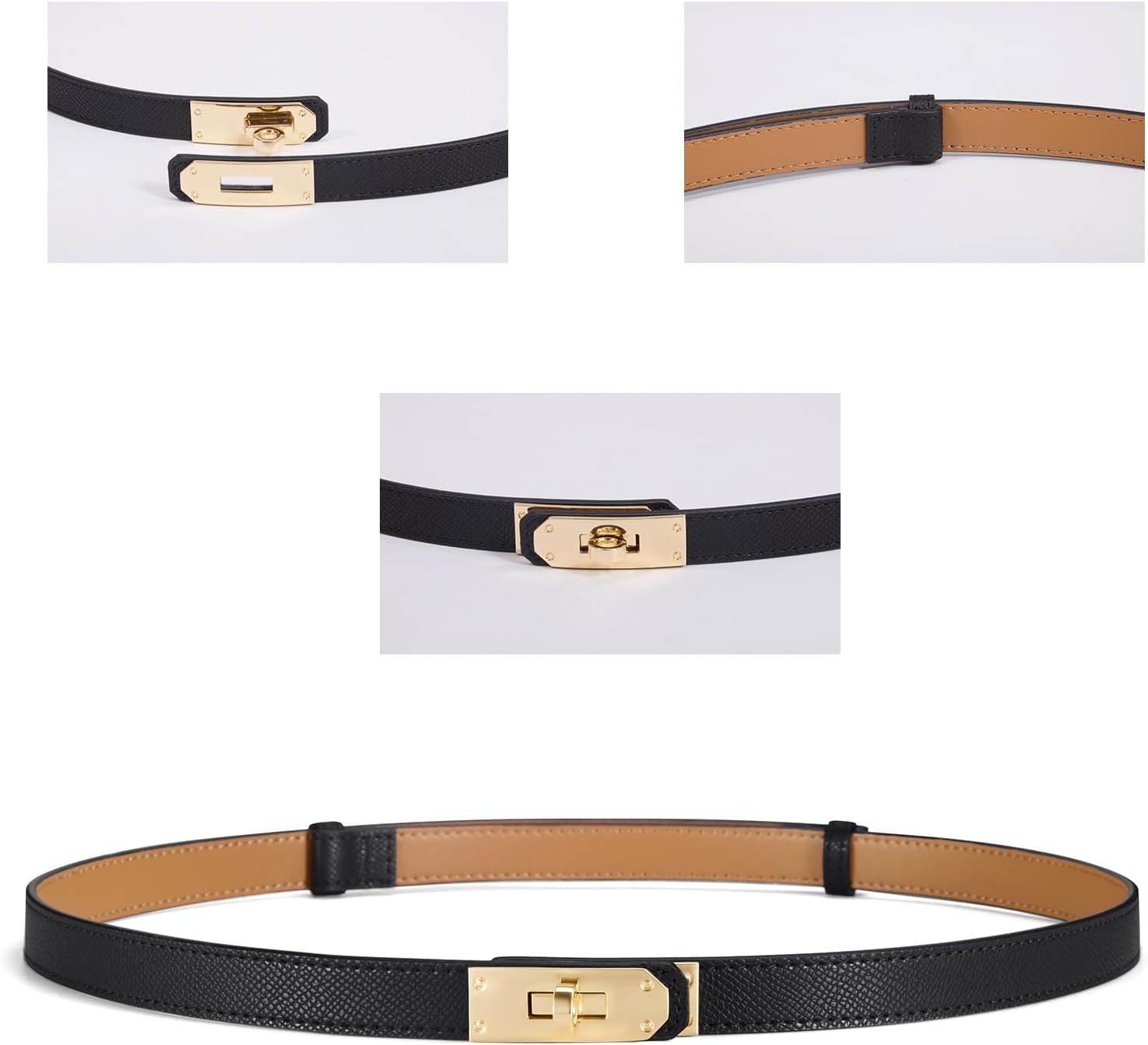 Fianmy Women‘s Thin Leather Belt - Adjustable Gold/Silver Buckle for Office, Wedding & Jeans - Image 2