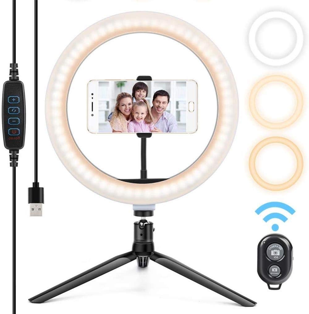 HMTE Luce di riempimento per Selfie con Luce ad Anello con Luce ad Anello a LED dimmerabile da 10 Pollici con treppiede