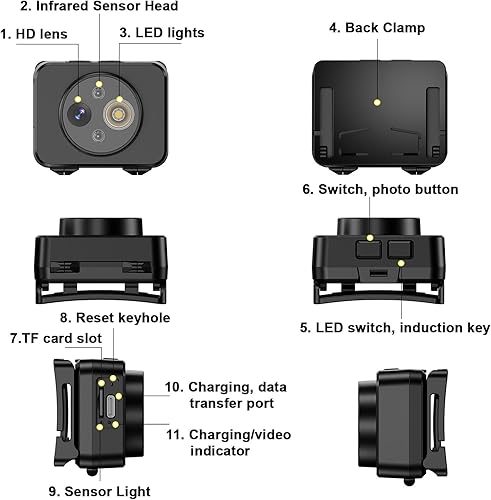 Miniatura 2 de Cámara montada en la cabeza, faro LED, cámara de acción HD 1080P, grabación de video portátil, almacenamiento interno de 64 GB, adecuada para