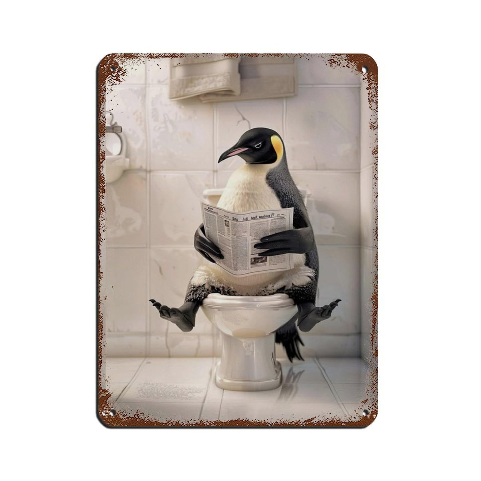 Penguin Sitting on The Toilet Reading A Newspaper (7) Tin Sign Vintage Metal Pub Club Cafe Bar Home Wall Art Decoration Poster Retro 12x16inch(30x40cm)