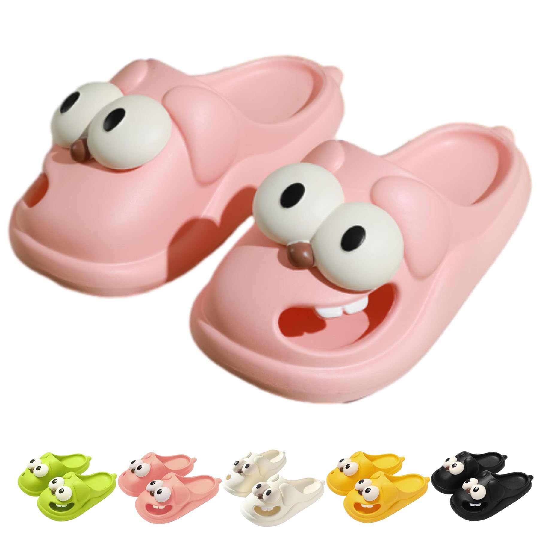Tongue Kiss Slippers, Non-Slip Slippers Tongue Out, 3D Big Eye Dog Funny Thick Sole Kissing Slippers For Women 9.5-10 Women/7.5-8 Men Pink