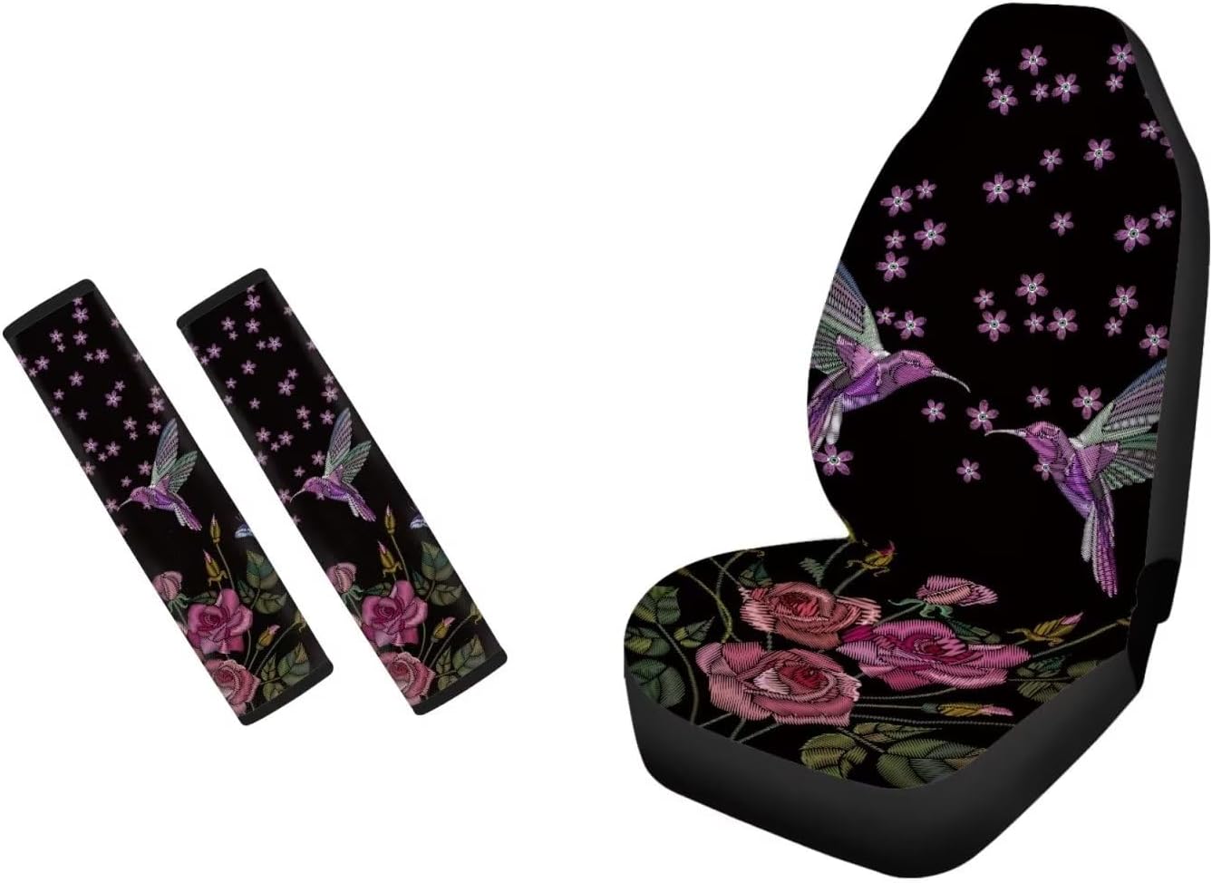 Humming Bird Car Front Seat Cover Car Interior Accessories Sets Soft Comfort Car Seat Belt Covers for Adults Kids