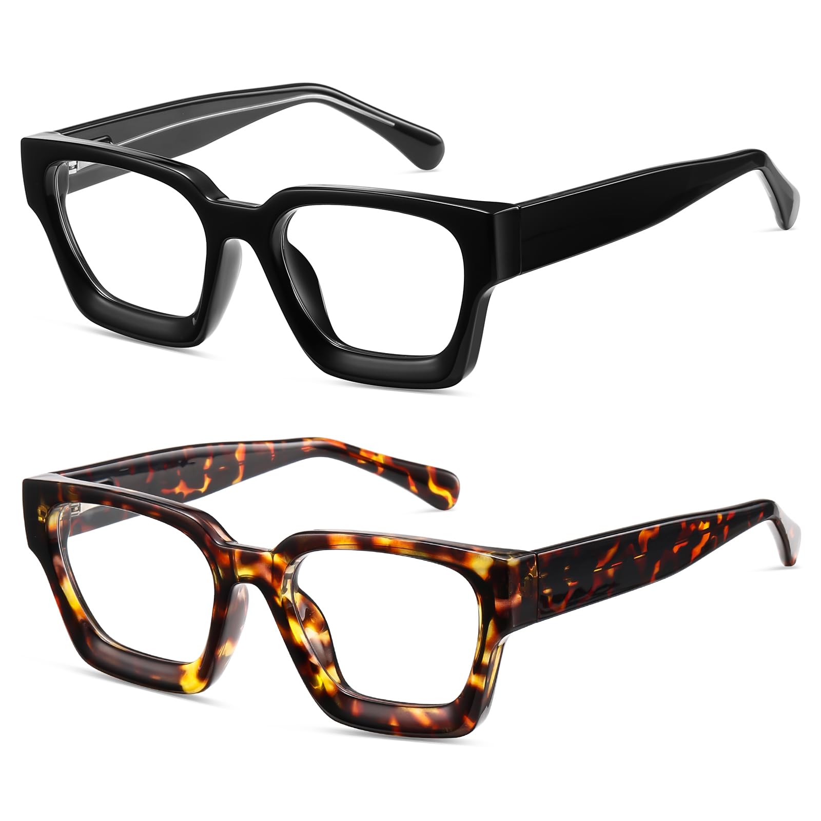 PUBOWT Oversized Reading Glasses for Women Oprah Style Computer Readers Thick Blue Light Blocking Spring Hinge Eyewear PT2007