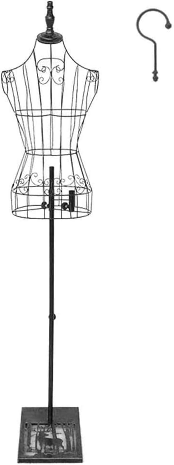 JIAYIN Metal Dress Hangers Display Dressmakers Dummy Shape Dressmaker Form Adjustable Half Body Stable Base for Clothing Store Tailor Shop Window (Color : Black)