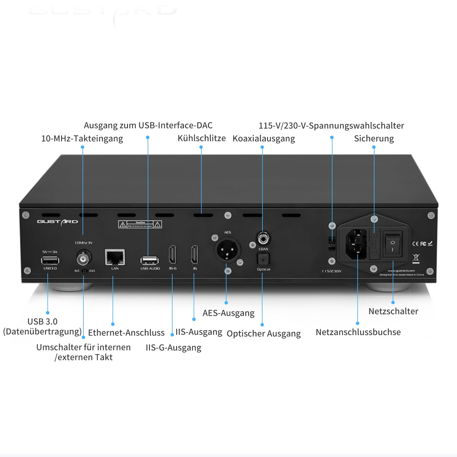 Gustard S26 Musikserver, digitale Audio-USB-Audioschnittstellen GCLK-02-Taktmodul Netzwerk-10MHz-Takt, Ultra-Low-Latency-Audioprocessingsystem CelPlayer Roon Core UPnP-Server (schwarz)
