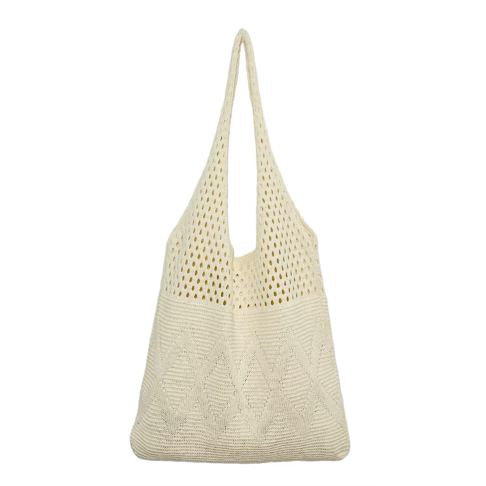 Crochet Beach Bags Women Large Capacity Woven Tote Crochet Shoulder Shopping Hand Bags for Holiday Travel Daily
