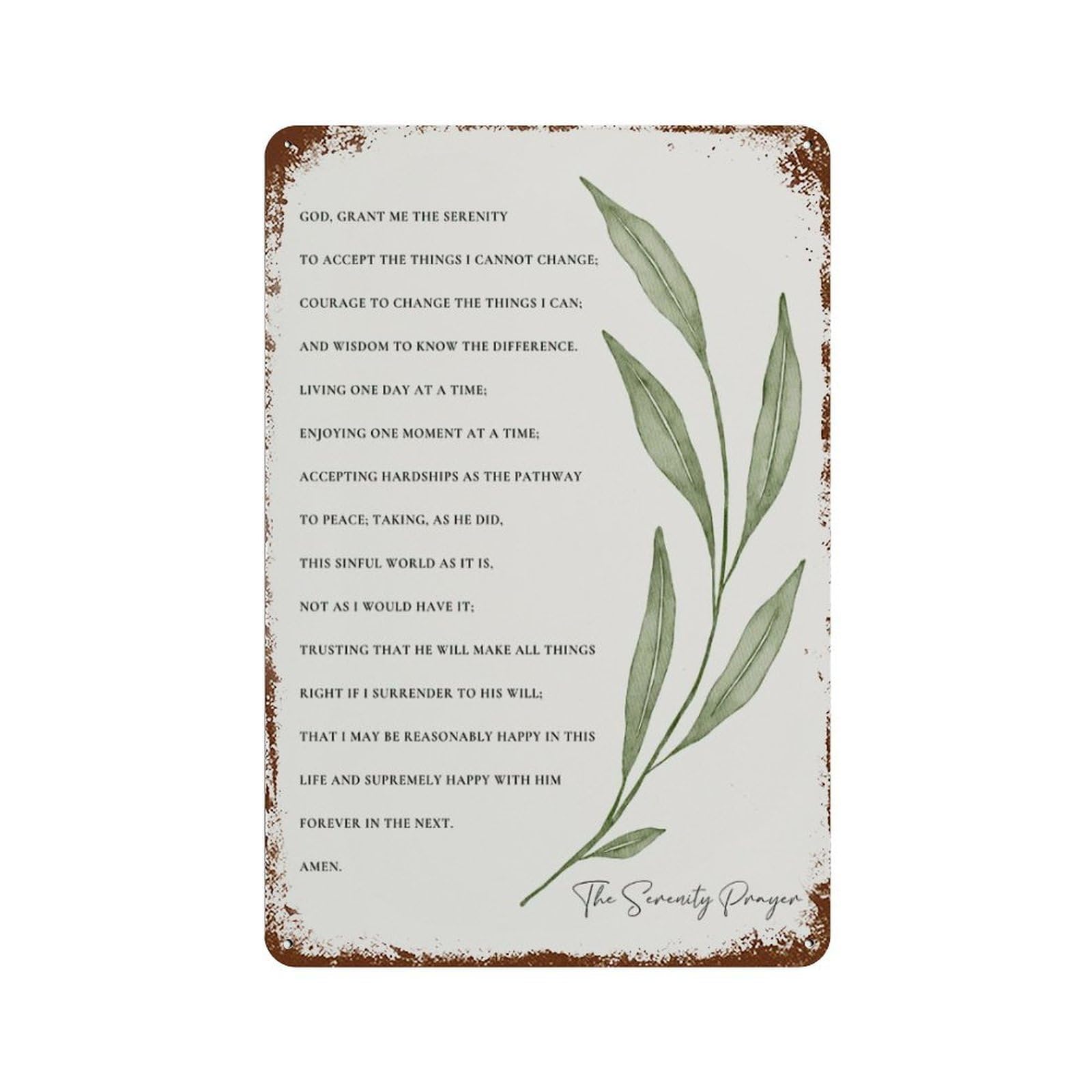xiaoxiaoshen Botanical Scripture The Serenity Prayer Wall Decor Art Metal Tin Poster Modern Home Decor Art Home Bar Shop Decorations Vintage Sign 30x20cm
