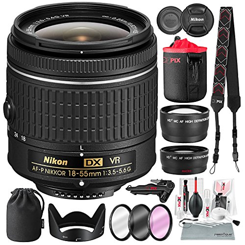 Nikon AF-P DX NIKKOR 18-55mm f/3.5-5.6G VR Lens for Nikon DSLR Camera with Wide-Angle & Telephoto Lens, Stable Tripod, Xpix Camera Lens Cleaning Kit, and Deluxe Bundle
