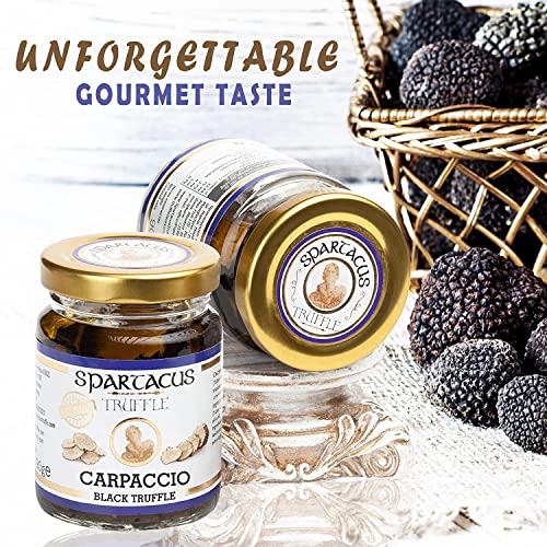 Spartacus Carpaccio Black Truffles, Preserved In Extra Virgin Olive Oil, Perfect Gourmet Condiment For Pizza, Pasta, Salads, Potatoes, Meat, And Eggs. Vegan Gift Idea (40 G) #TOP4