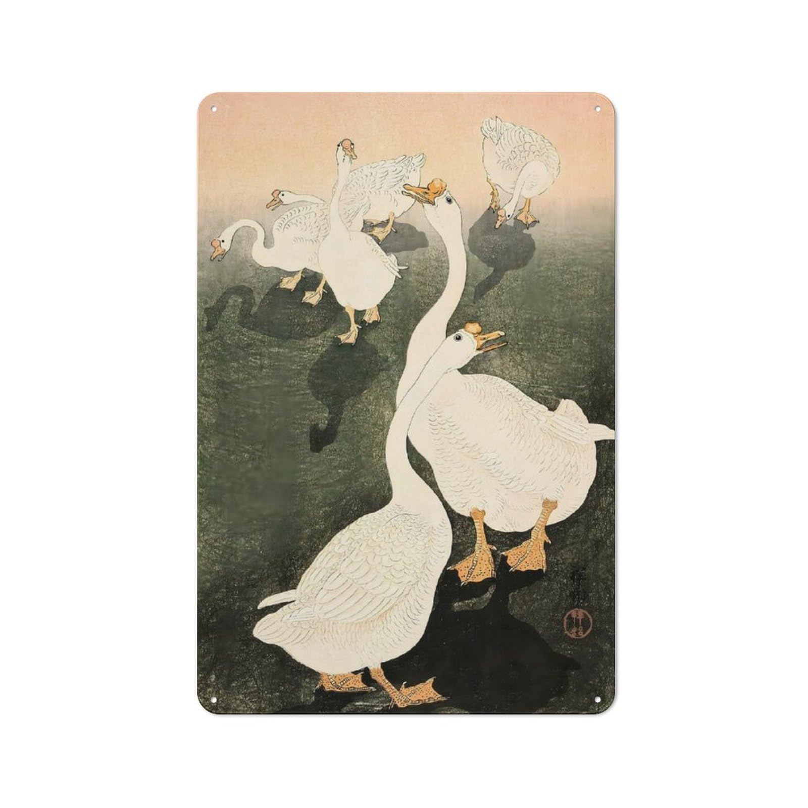 Junmoney Style-23 For Living Room Or Hallway, Ukiyo E Geese Ohara Koson Vintage Metal Sign 30X20cm, For Metal Sign Collectors, For Garage And Workshop Walls