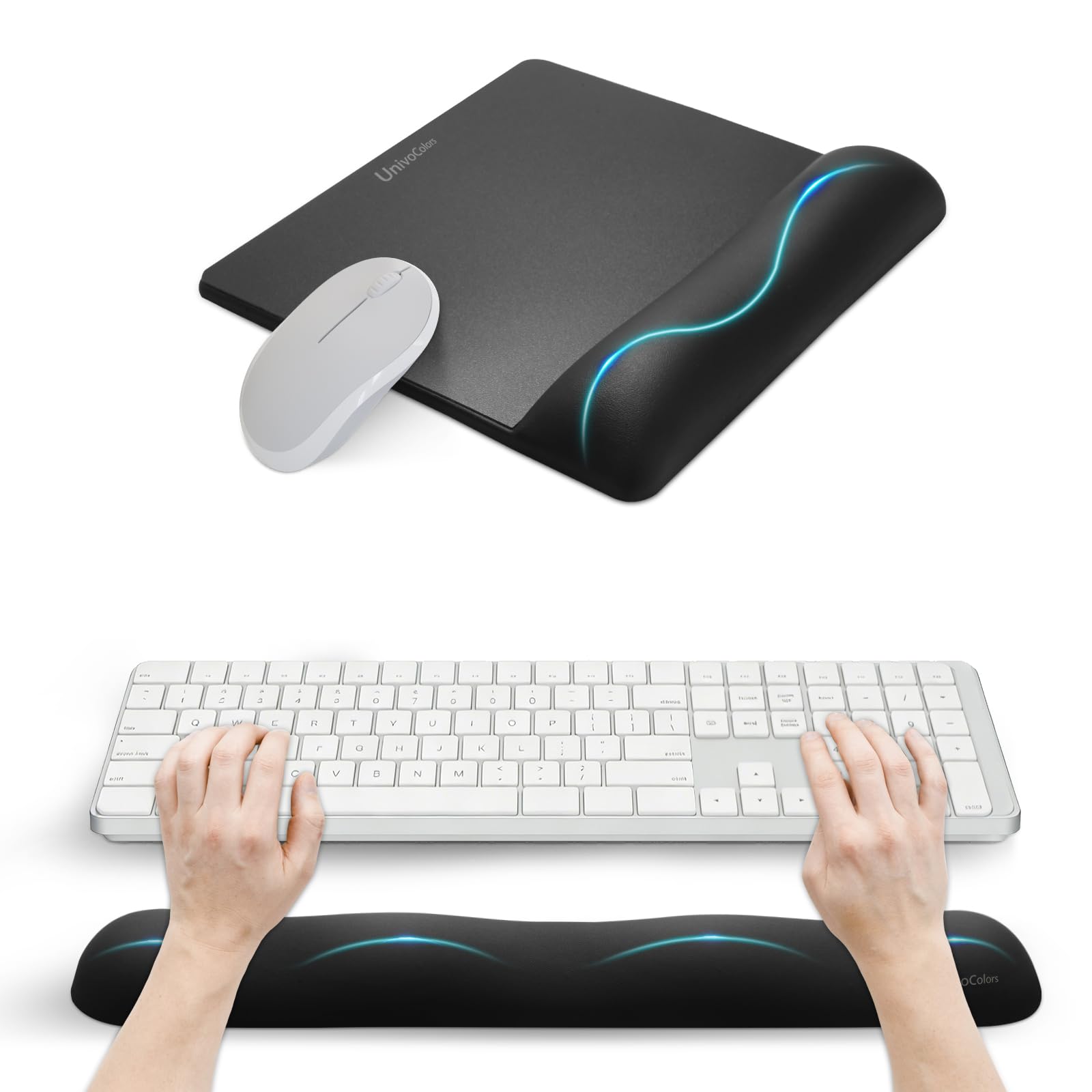 UnivoColors Wide Size Mouse Pad with Wrist Rest L-Size Keyboard Wrist Rest Set Premium PU Material Low-Rebound Cushion