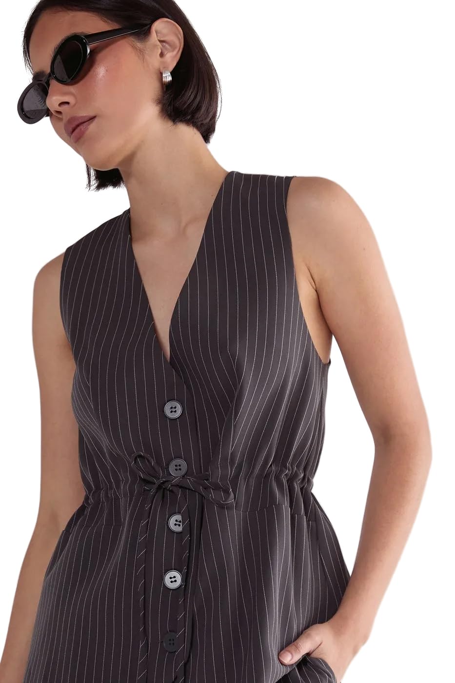 Nasty Gal womens Pinstripe Ruched Tie Front Waistcoat
