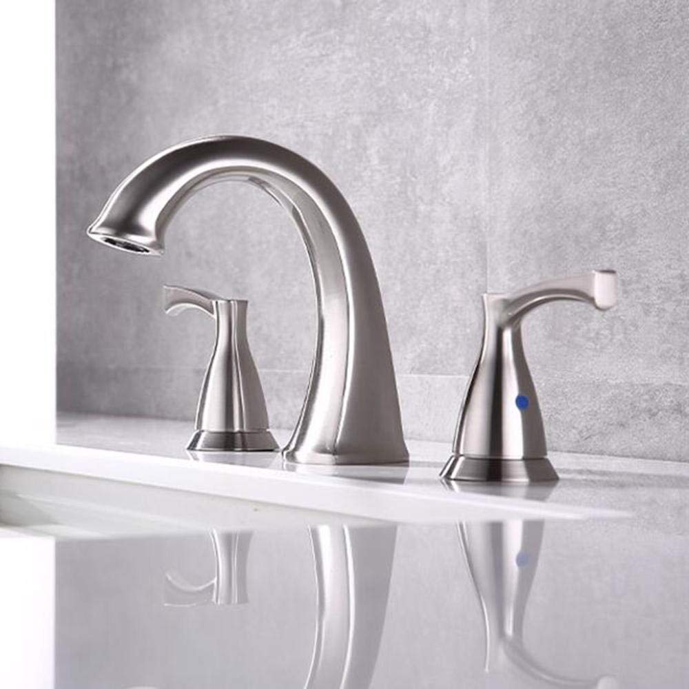 Grifo Lavabo 3 Orificios Color Cepillado Latón Frío y Calor Función de Ahorro de Agua Grifo de Lavabo