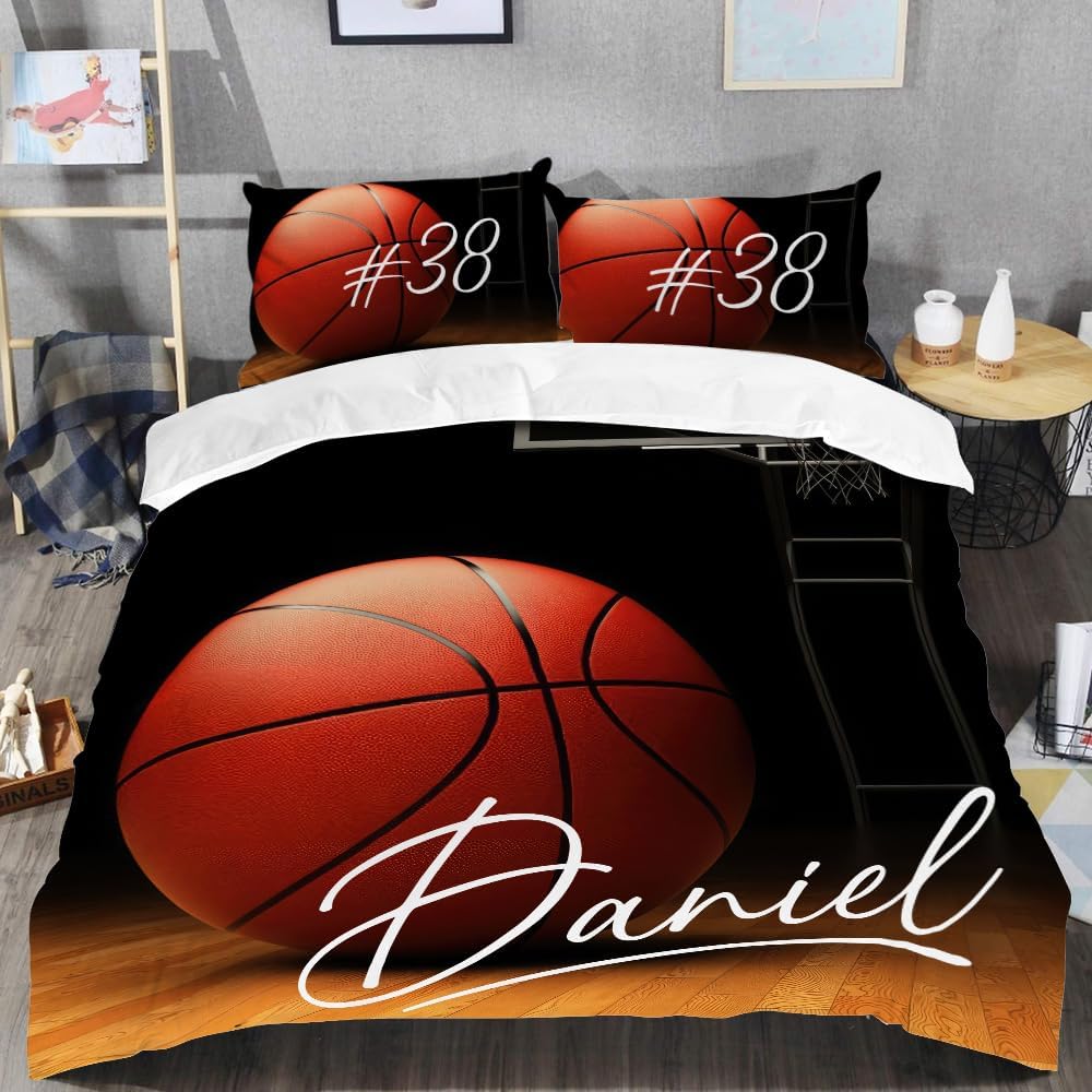 Personalized Basketball Court Bedding Set, Sport Comforter for Boys Twin Full Queen King, Basket Ball Gifts for Players, Fans Bedroom Decor Ultra Soft Lightweight (Basketball Court Art)