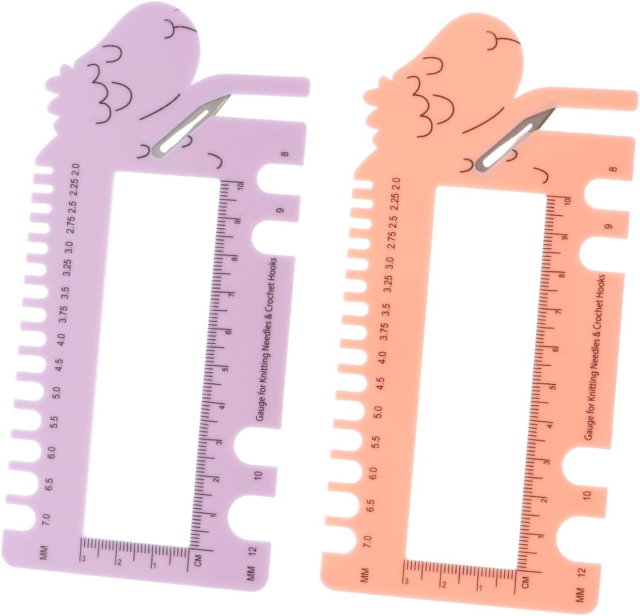 BEBEMOKO 2pcs Sheep Knitting Gauge Ruler Lightweight Measuring Tool for Crochet Needles Portable Gauge for Knitting and Crochet Projects