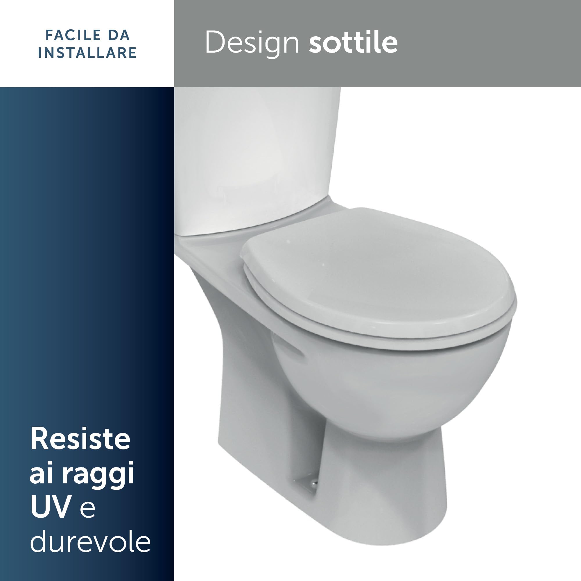 Ideal Standard Eurovit Sedile WC universale, sedile WC ovale resistente, resistente ai raggi UV e con portata fino a 150 kg, in robusto duroplast – Bianco (370x440 mm)