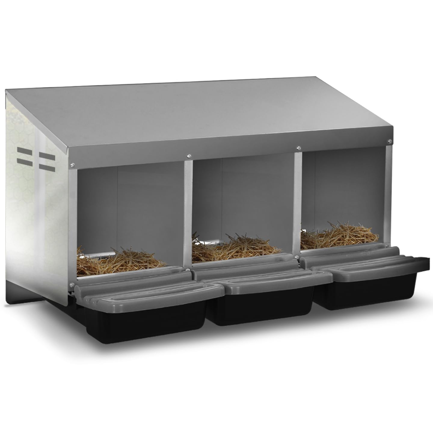 IDMarket - Ponedero para gallinas 3 ubicaciones nidal de metal con Fondo