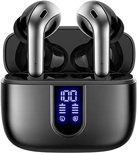 TAGRY Bluetooth Headphones True Wireless Earbuds 60H Playback LED Power Display Earphones with Wireless Charging Case IPX5 Waterproof in-Ear Earbuds with Mic for TV Smart Phone Laptop Computer Sports