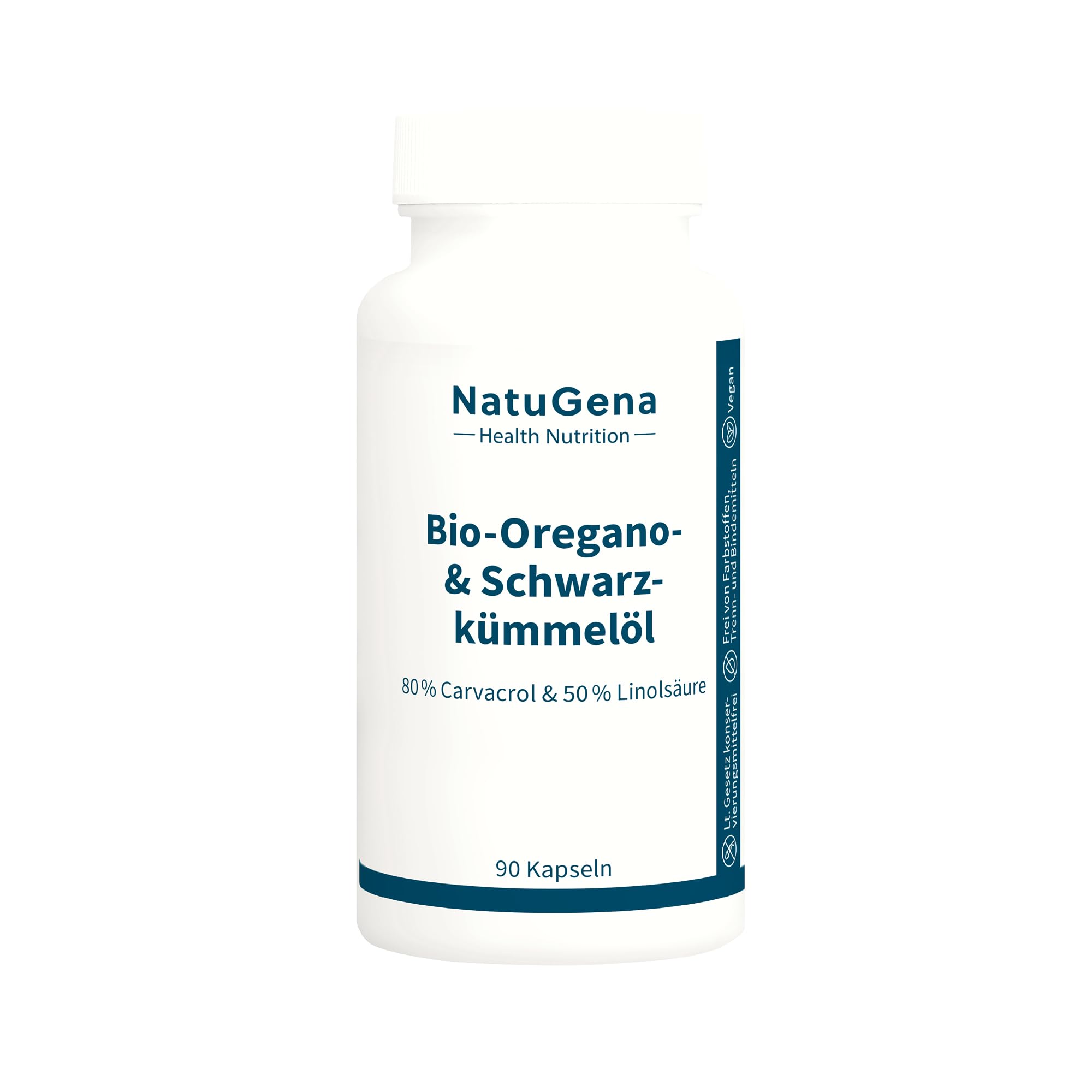 NatuGena Oregano- & Schwarzkümmelöl, 550 mg Schwarzkümmelöl, 150 mg Oreganoöl, 120 mg Carvacrol, vegane Kapseln ohne Gelatine, linolsäurehaltig, 90 Kapseln für 90 Tage