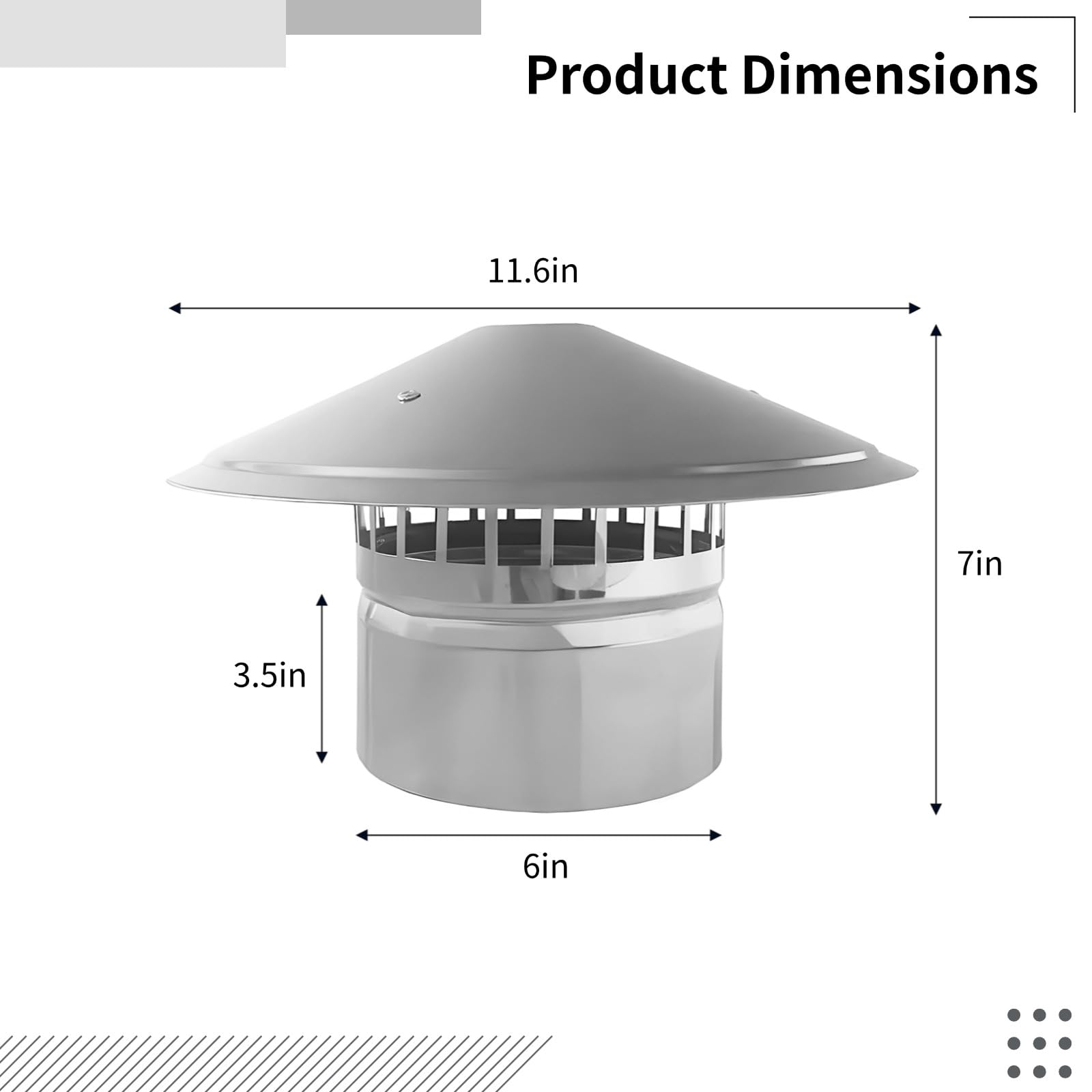 Cubierta de chimenea de acero inoxidable con malla, tapa de chimenea de 6 pulgadas, protector de pantalla de chimenea, deflector cónico de lluvia