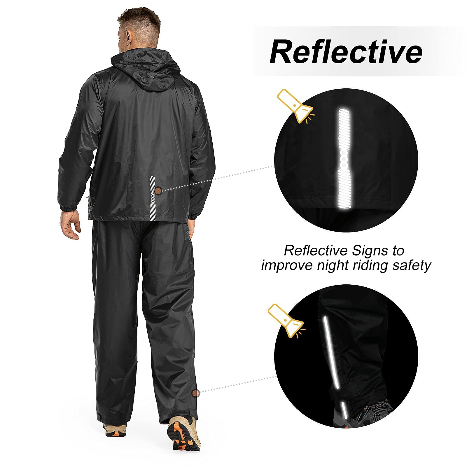 33,000ft Combinaison de pluie pour homme - Veste de pluie imperméable avec capuche - Veste de pluie et pantalon de pluie - gris - Large