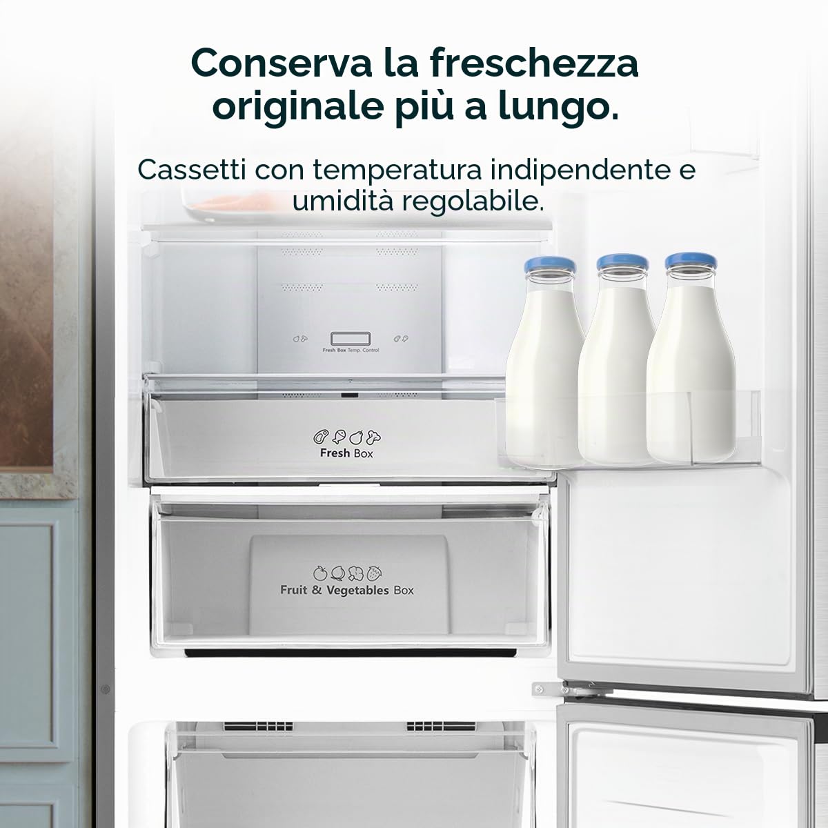 Cecotec Frigorifero Combinato No Frost 336L Bolero CoolMarket Combi 336 Inox A. Altezza 201cm, Apertura 90º, Fresh Flex, Humidity Flex, Comp. Inverter Plus, Basso Consumo, Multi AirFlow, Modo Smart