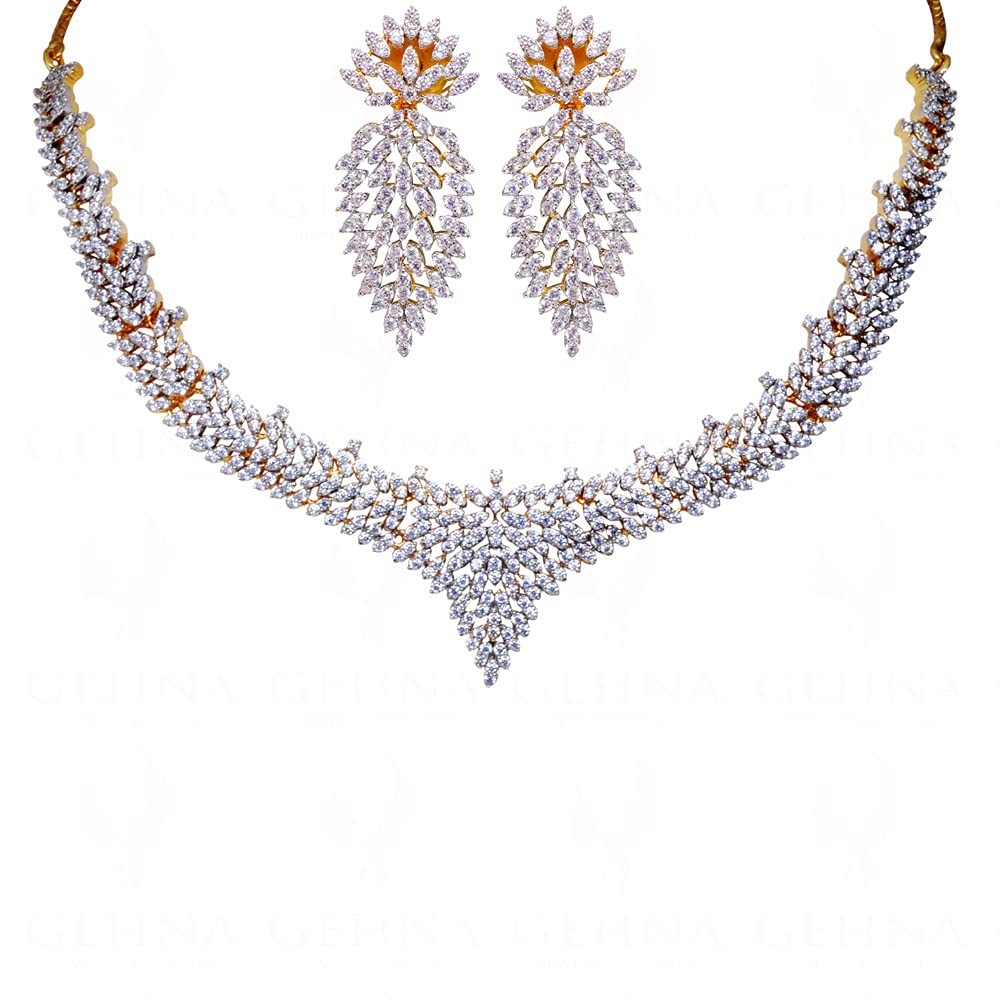 GEHNA JAIPUR Steal the Beauty - Gorgeous Simulated Diamond Studded Necklace & Earring Set For Women NFN-1055 (White)