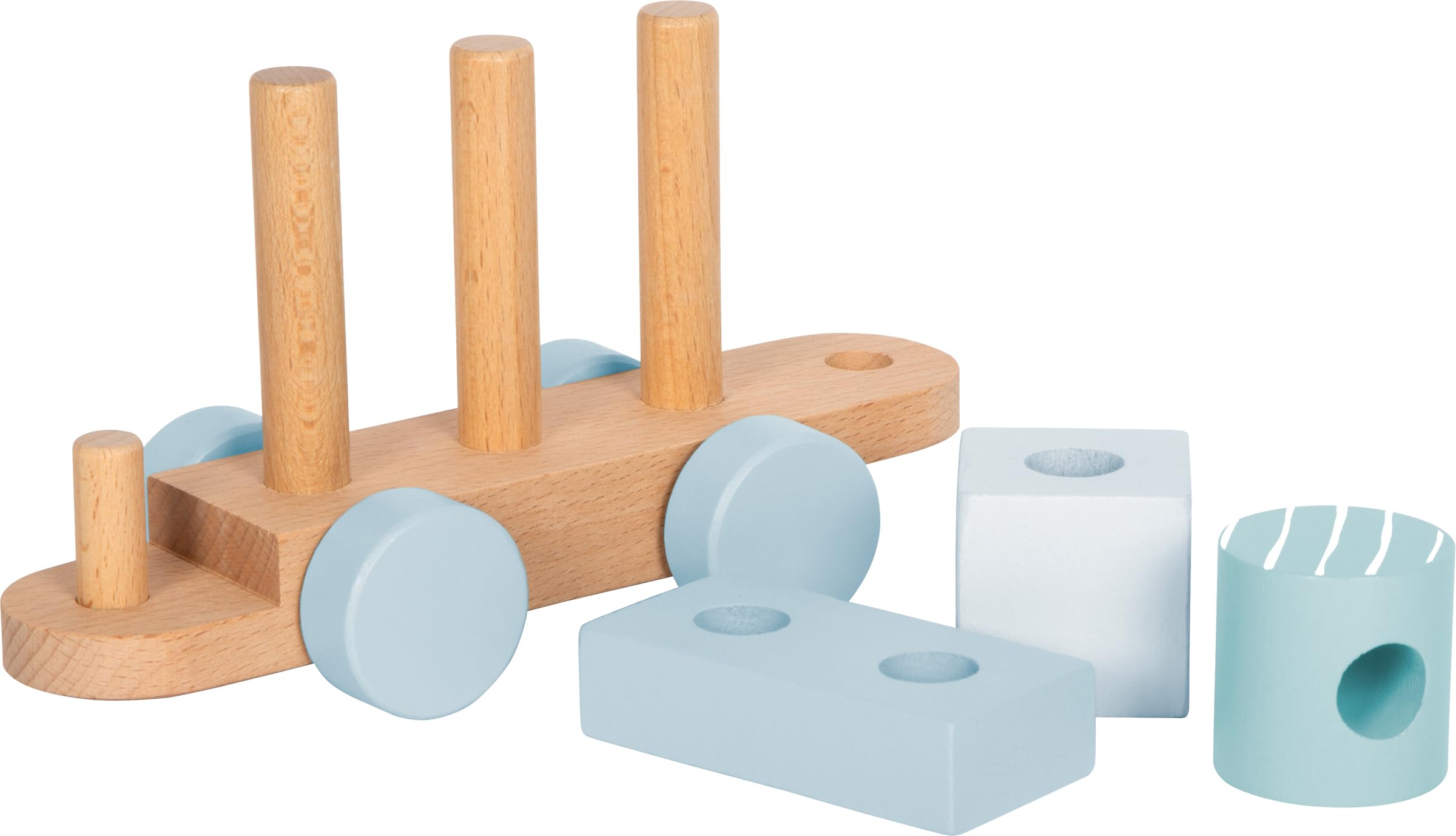 Small Foot Trenino Blu in Legno, con 14 Elementi da combinare, per Bambini dai 12 Mesi, 12695