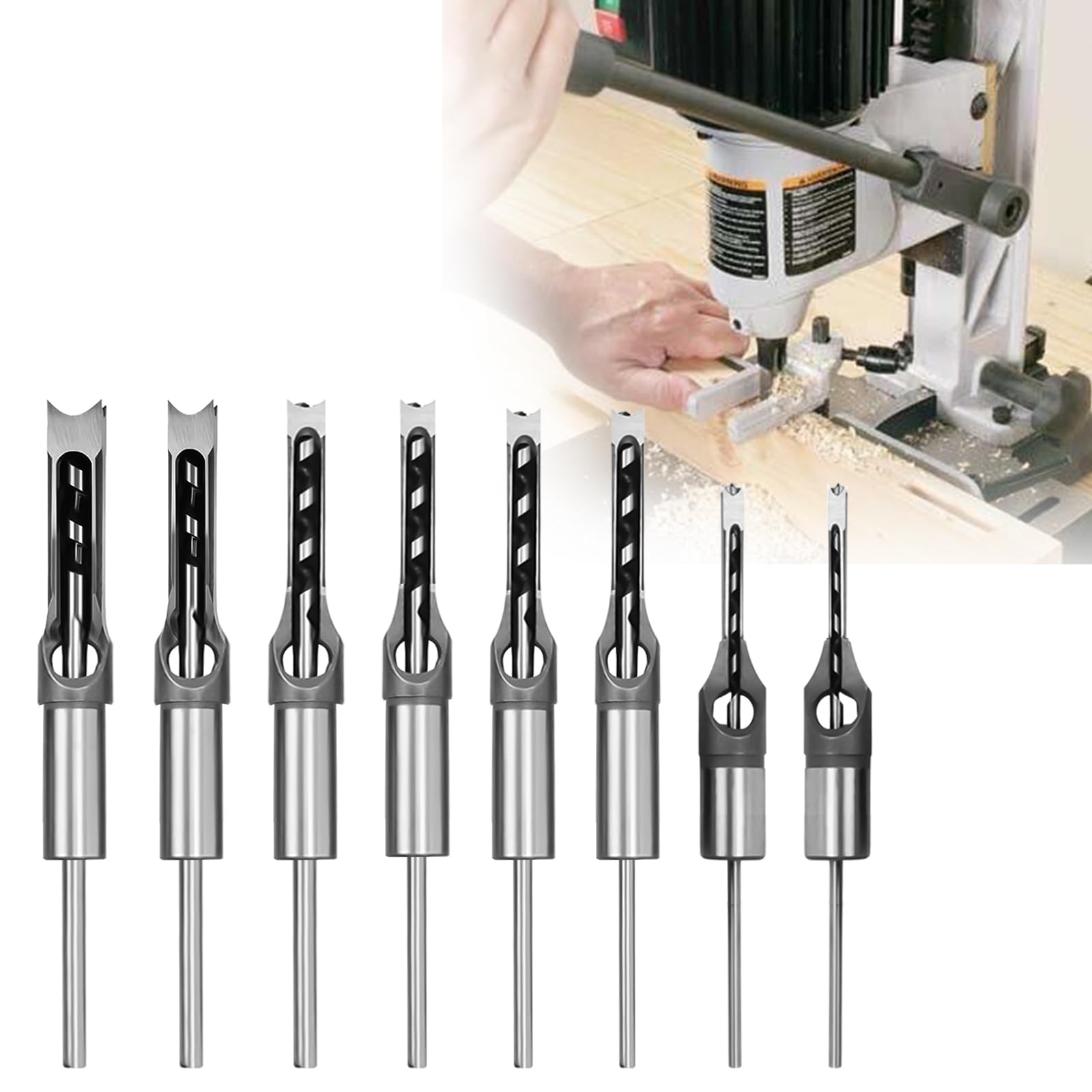 HSOKEW Woodworking Square Hole Drill Bits, Wood Mortising Chisel Set Wood Square Hole Mortising Chisel Drill Bit for Mortising Machines (7/30, 1/4, 5/