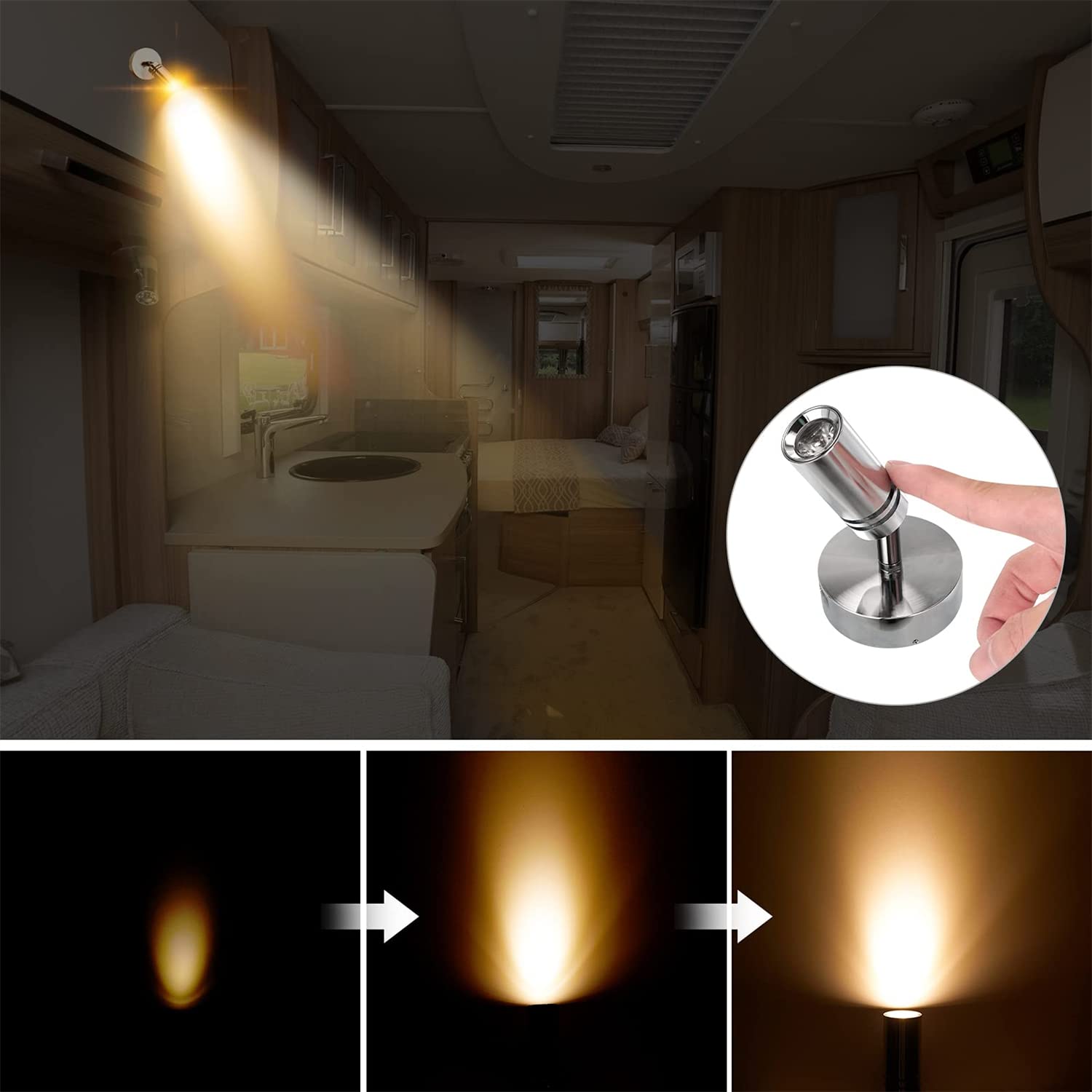 LEOSHI Luces LED de 3W, luz de Lectura con USB, Foco para Caravana, iluminación para Autocaravana, Autocaravana, RV, con Interruptor táctil Regulable Made in China