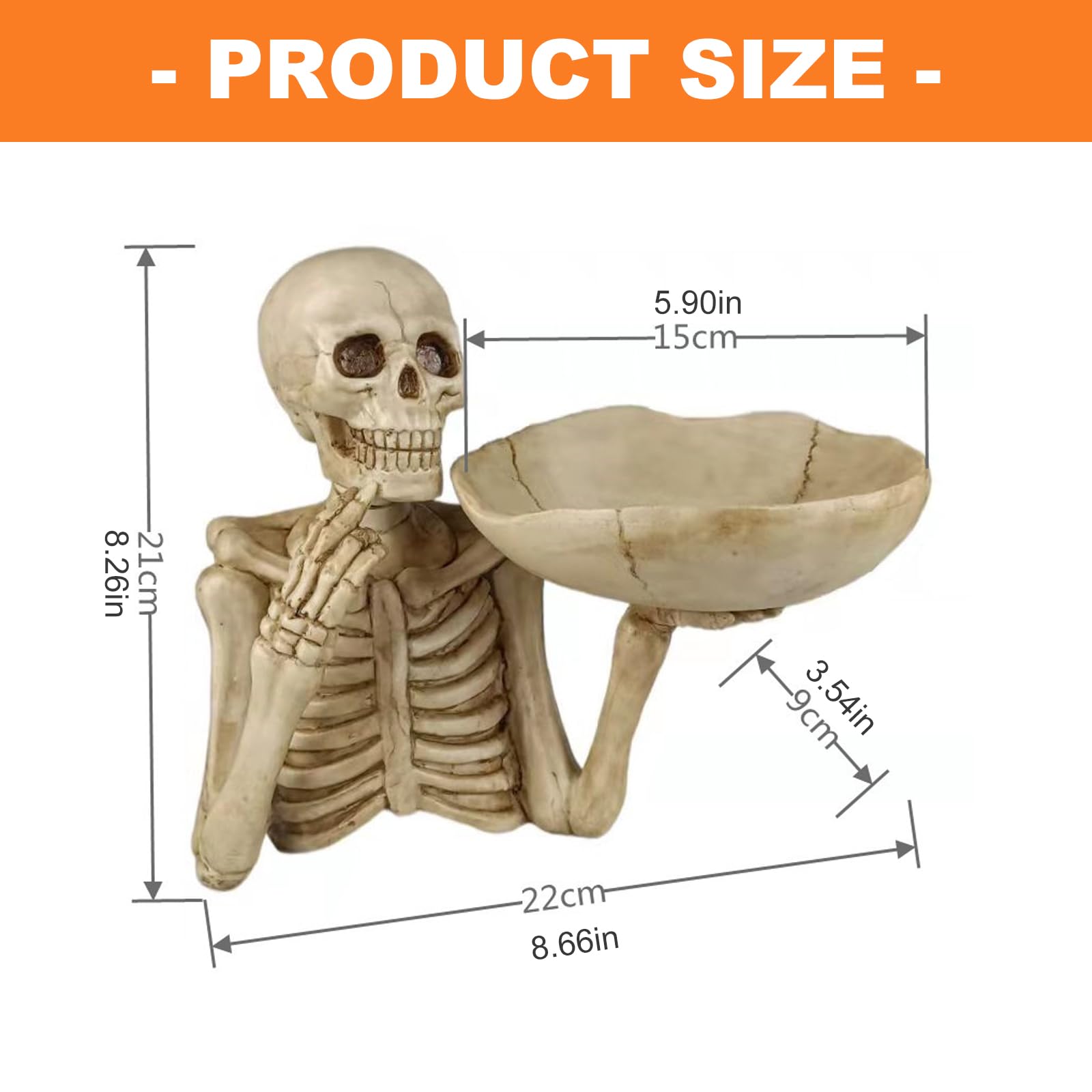 Soporte de baratija de esqueleto de resina, cuenco decorativo para entrada y tocador, bandeja de Halloween con aspecto de hueso, acento de para artículos pequeños, estante de otoño, centro de de