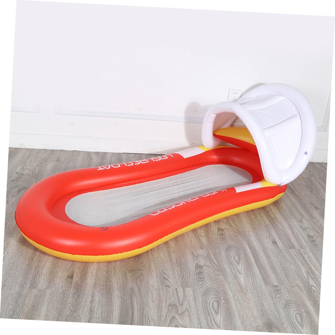 Aufblasbare Wasserhängematte Orange aus PVC mit Sonnensegel
