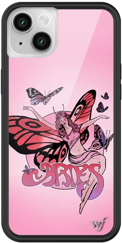 Wildflower Cases - Aries Case, Compatible with Apple iPhone 14 Plus | Zodiac, Pink, Fairy, Butterfly, Pastel, Trendy, Cute - Protective Bumper, 4ft Drop Test Certified, Women Owned Small Business