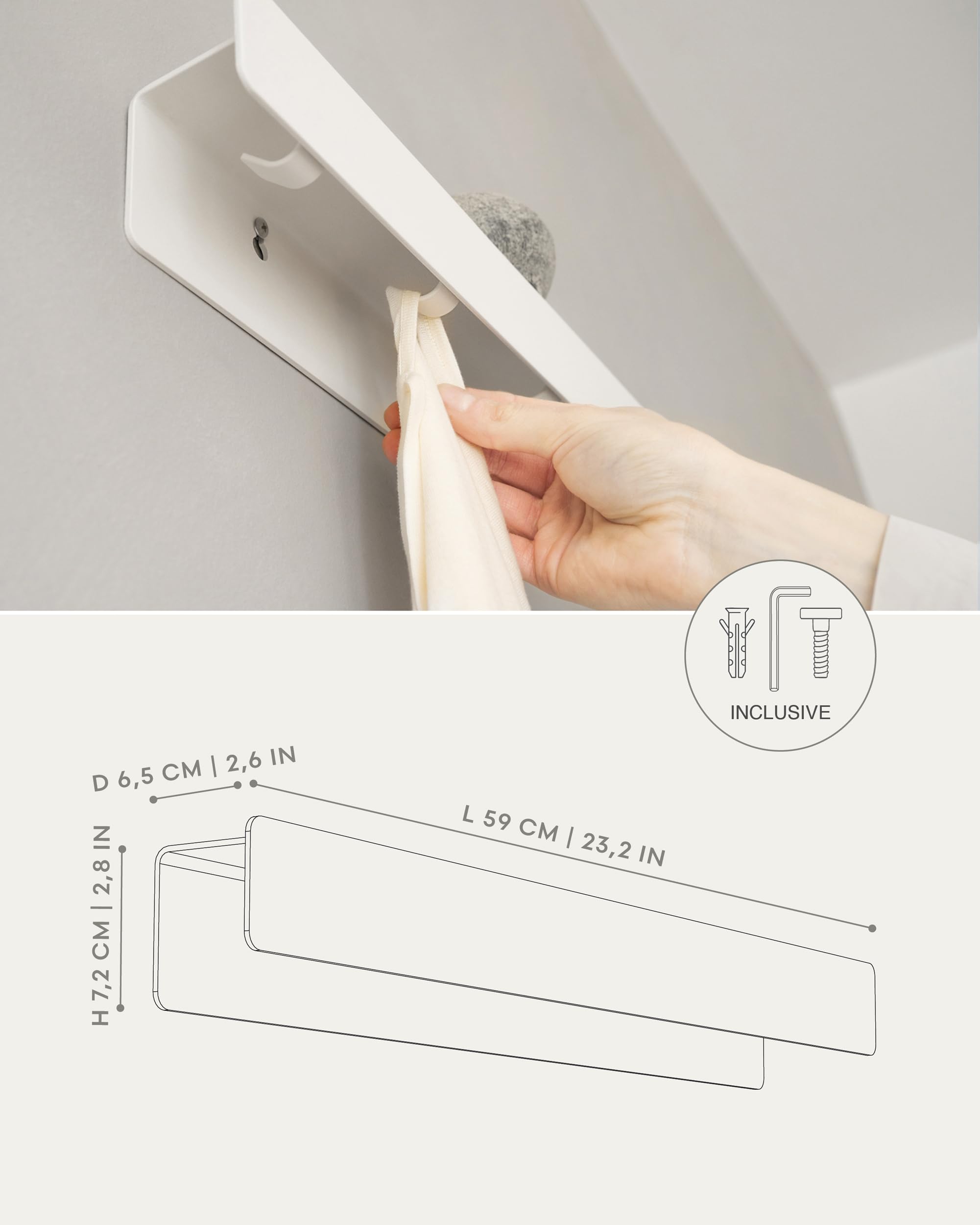 Kazai. Perchero de Pared 'Kian' | Moderno con Ganchos para Colgar Ocultos y Estante | Colgador de Pared de Diseño en Metal | Percheros para Puerta y Recibidores de Entrada | Blanco