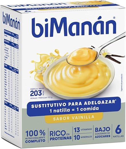 biManán - beSLIM Natillas de Vainilla, Crema Sustitutiva de Comidas para Adelgazar, Bajas en Calorías, Ayudan a Perder y Controlar el Peso, con Proteínas, Vitaminas y Minerales - 6 x 50 g: 300 g