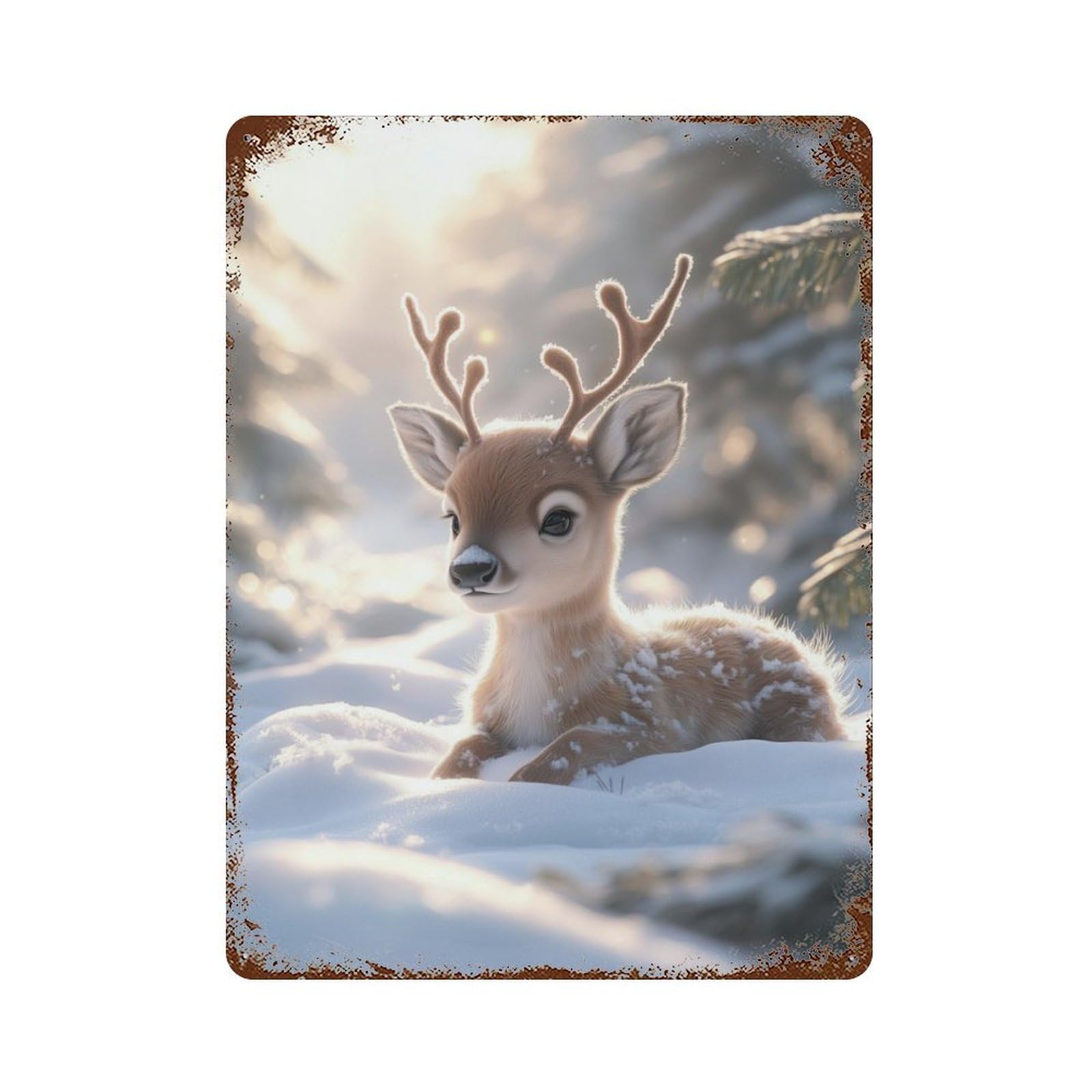 Deer Fawn in Winter Wonderland Decorative Tin Sign 15.7"x11.8", for Bistro, Counter And Cafe Decor, Retro Wall Decor