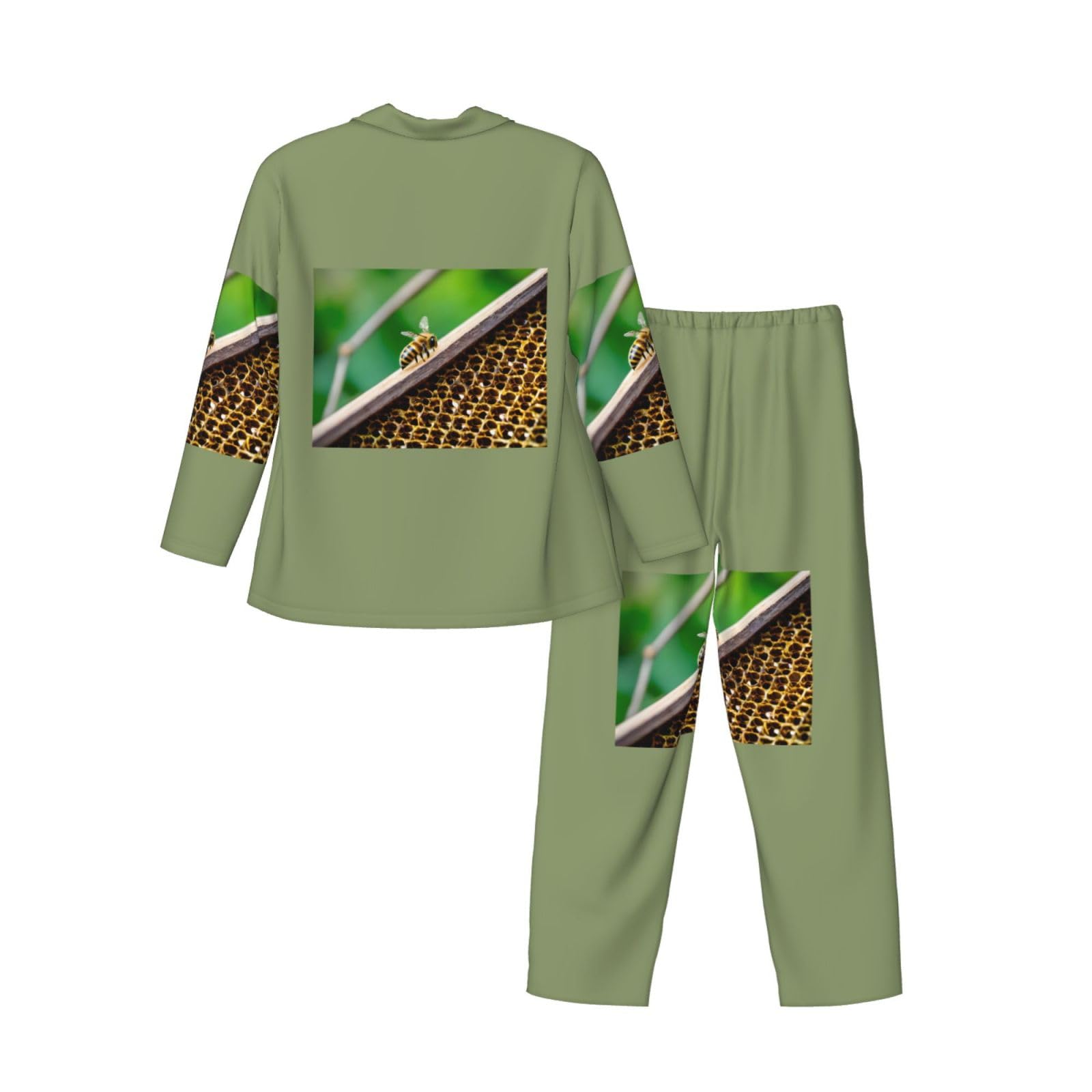 Herren-Pyjama-Set, langärmelig, mit Bienen-Motiv, zweiteilig, Hauskleidung, bequeme Nachtwäsche
