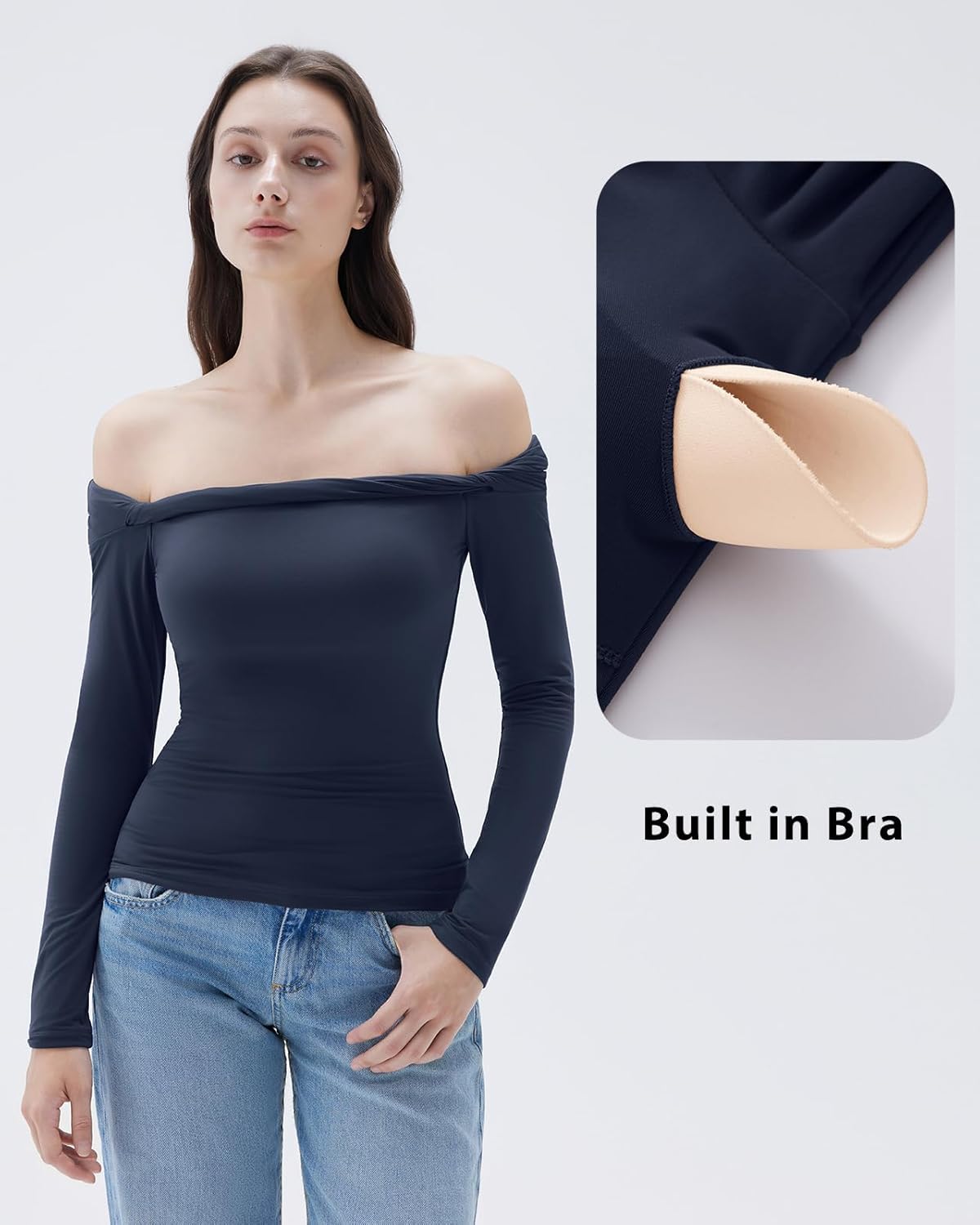 SUUKSESS Women Padded Off The Shoulder Tops Double Lined Going Out Fitted Basic Fall Shirts - Image 4