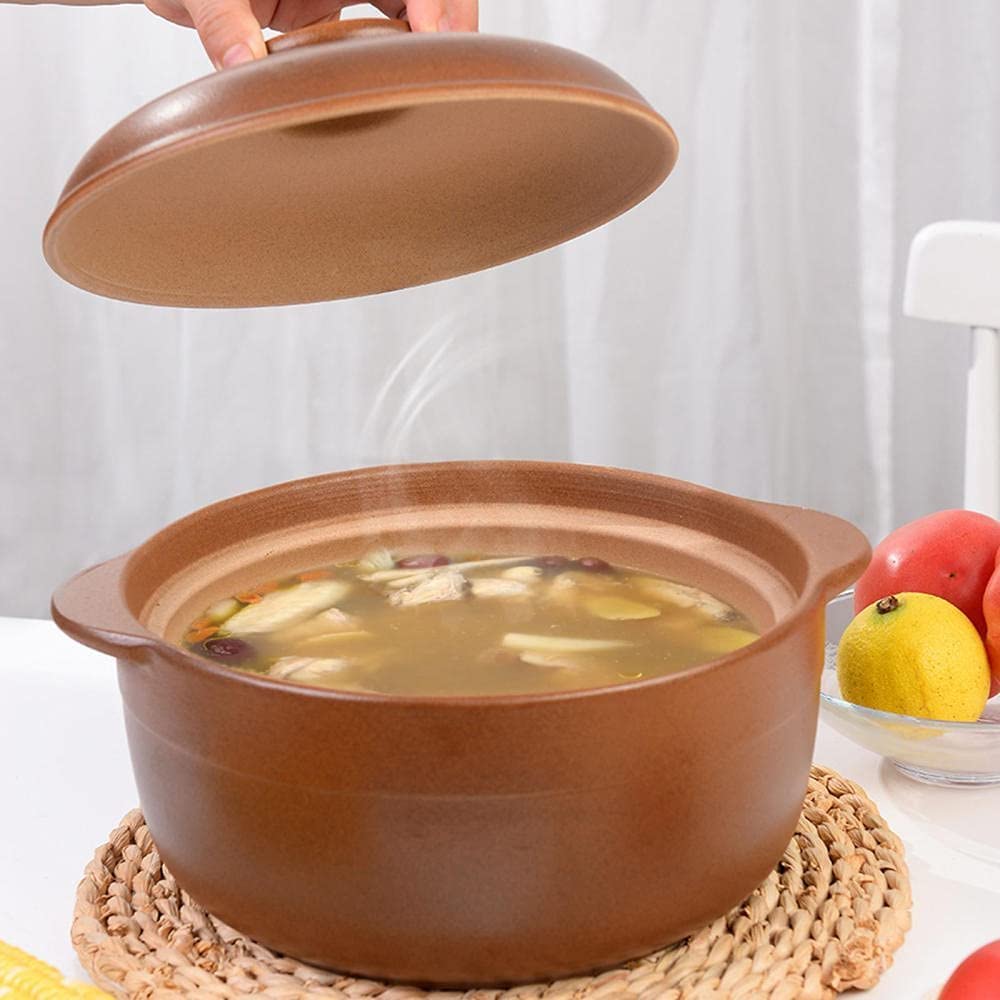 Cacerola de terracota con tapa, olla de arcilla de cerámica para fuego abierto, cacerola de loza antigua, mango aislado, gran capacidad.