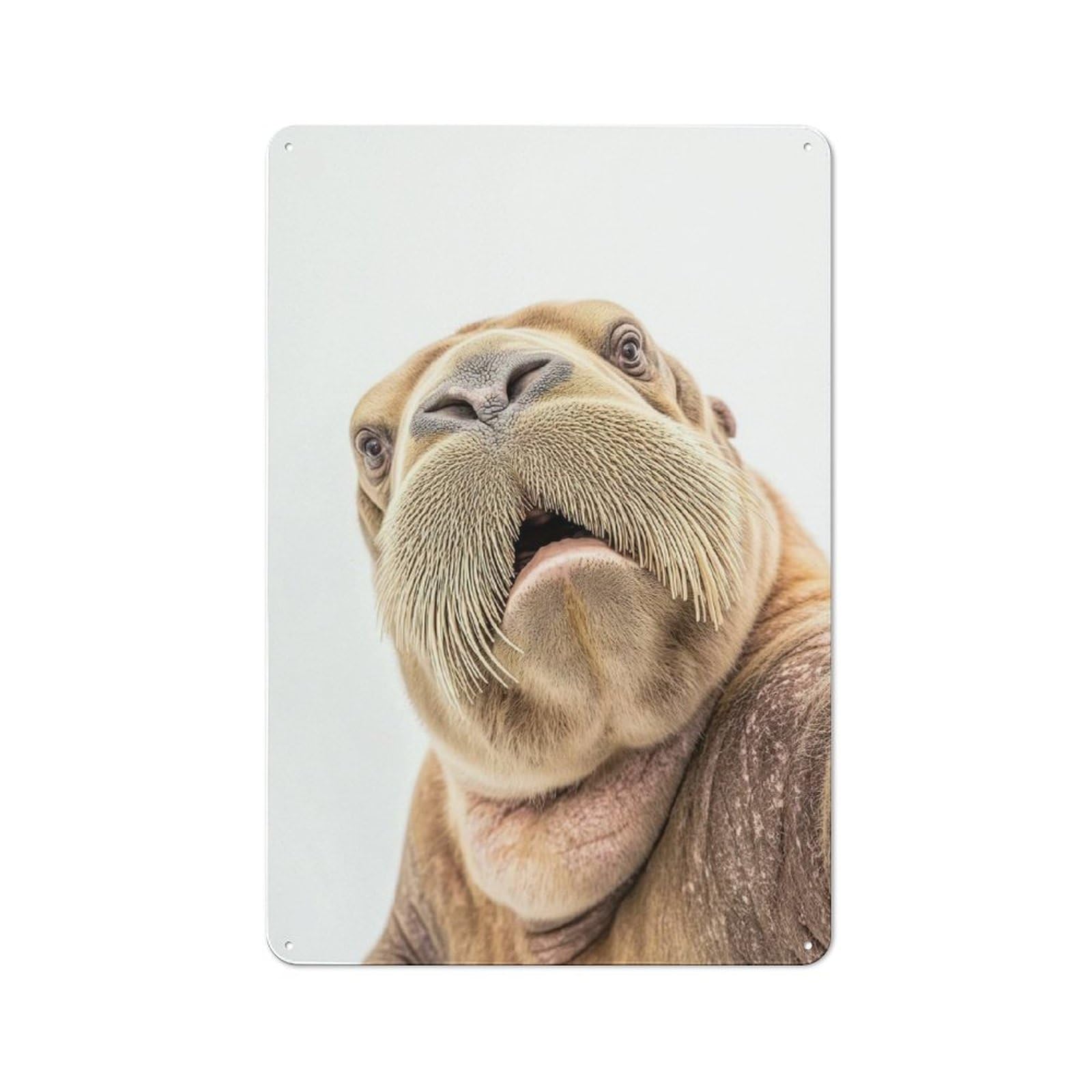 Junmoney Selfie Walrus Playful Animal Decor 30X20cm Rustic Metal Sign With For Hobby Room Or Studio, Metal Sign Decor For Hobby Rooms And Studios